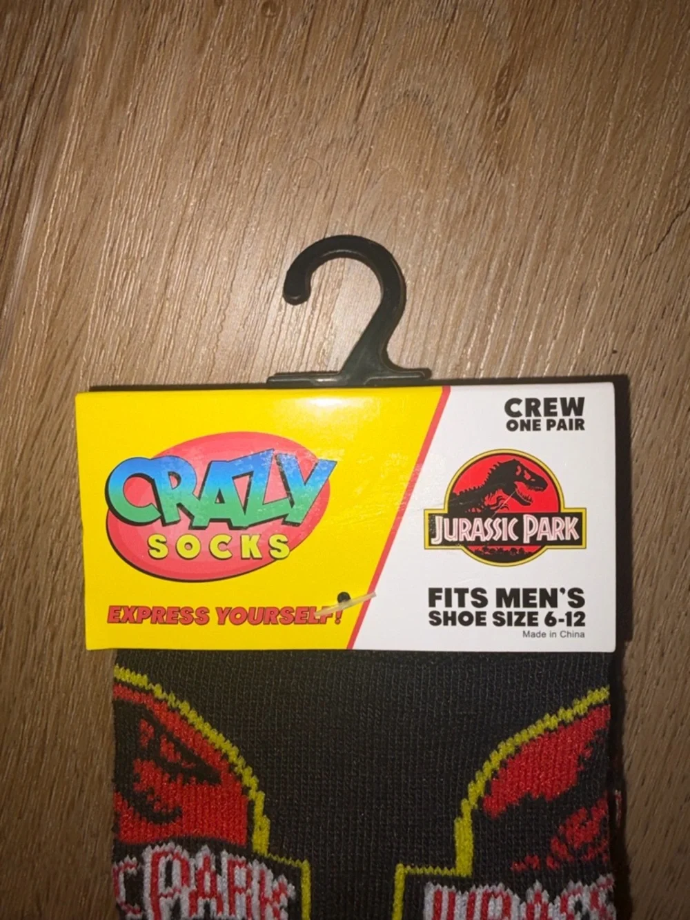 Jurassic Park Novelty Crew Crazy Socks 1 Pair Fits Shoe Size 6-12 New Black Red